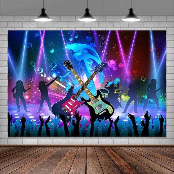Rock and Roll Party Decorations Backdrop, Music Theme Birthday Decoration, Photograph Background for Music Festival