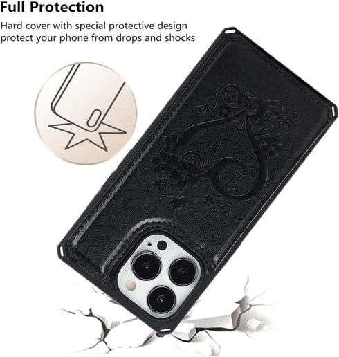 iCoverCase iPhone 13 Pro Max Wallet Phone Case, RFID Blocking PU Leather with Card Holder, 6.7 Inch (Heart Black)