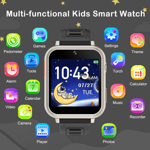 Phyulls Smart Watch for Kids, 24 Puzzle Games, Camera, Music, Alarm, Pedometer, Birthday Gift for 3-12 Year Olds