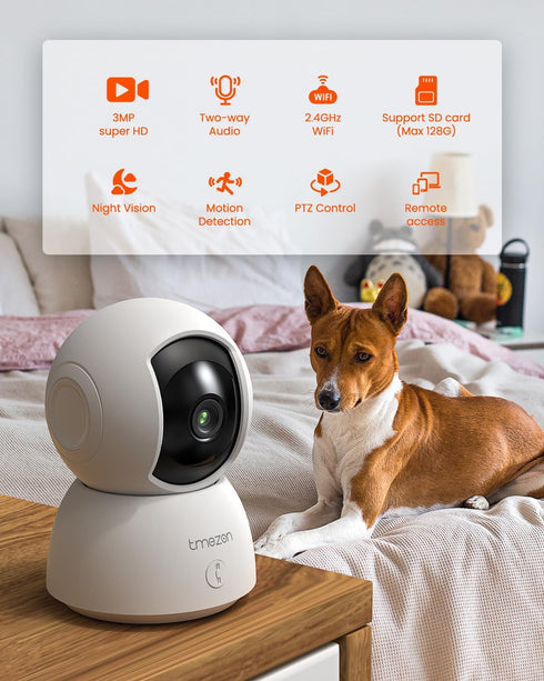 TMEZON 2K,Pan/Tilt 3MP 360 Indoor Security Camera Wi-Fi Pet Camera with Vicohome App WiFi IP HD Baby Camera