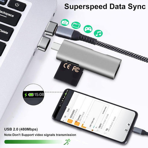 USB to USB C Adapter 10 Pack, USB A to USB C Converter for iPhone 15/14/13 Pro, iPad Air, AirPods, Black+Grey