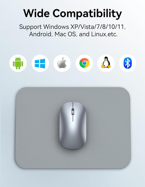 TECKNET Wireless Mouse, BT5.0/3.0 2.4GHz Silent Computer Mouse with USB Receiver, 4000DPI Rechargeable for