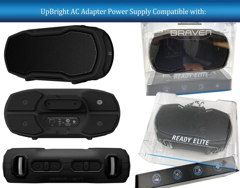 UpBright 19V 3A AC/DC Adapter for Braven Ready Elite BRDYELITEBBB BRDYELITEGGO High-Power Bluetooth Speaker