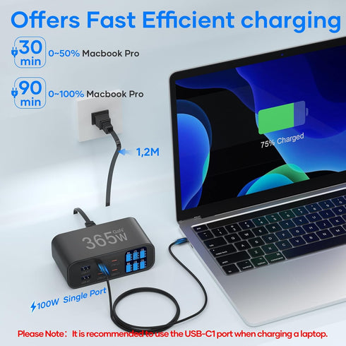 YSYFAD 6-Port 100w 65W 3.0 USB C Charger with LED Display Adjustable Brightness, USB Charging Station GaN Multiport