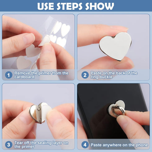 8 Pcs Cell Phone Finger Ring Adhesive Metal Phone Finger Grip Loop Stand Heart Grip Holder for DIY Hanging Supplies