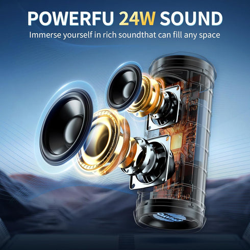 Portable Bluetooth Speaker, 24W Loud Stereo Sound, IPX7 Waterproof, RGB Lights, Up to 30H Playtime