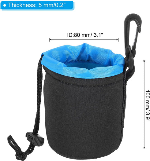 PATIKIL Camera Lens Bag, 2 Pcs Drawstring Lens Pouch with Thick Neoprene for DSLR Lens, Black, Blue