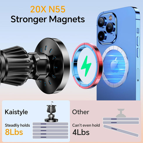 iPhone MagSafe Car Mount Charger - Stronger Magnets, Wireless Magnetic Phone Holder Mount, Fits iPhone 15 Pro Max, 14,