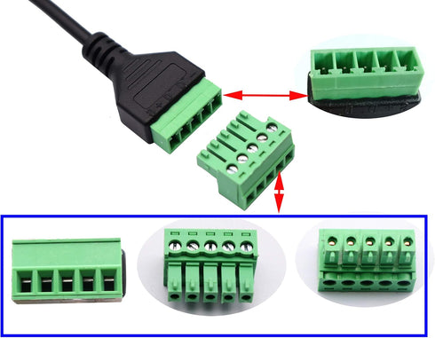 zdyCGTime USB 2.0 A Screw Terminal Block Connector Cable - USB 2.0 A Male Plug to 5 Pin/Way Female Bolt Screw