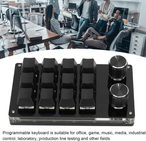Focket One Handed Programmable Mechanical Keyboard, 12 Key Macro Keyboard with Knob, USB Plug and Play