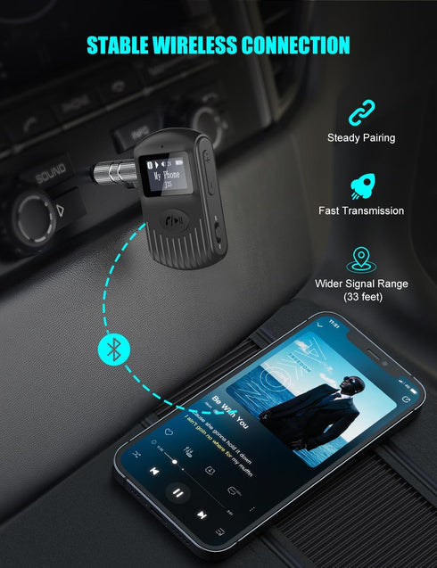 COMSOON Bluetooth Receiver with LCD Screen, Portable 3.5mm AUX Bluetooth 5.0 Adapter for Car, Home Stereo, Wired