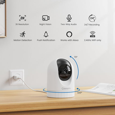 Security Camera Indoor-2K 360° WiFi Cameras for Home Security,Pet/Dog/Baby Camera with Phone app, 2-Way Audio, Night Vision, 24/7 SD Card Storage, Works with Alexa & Google Home (2.4Ghz)-D1