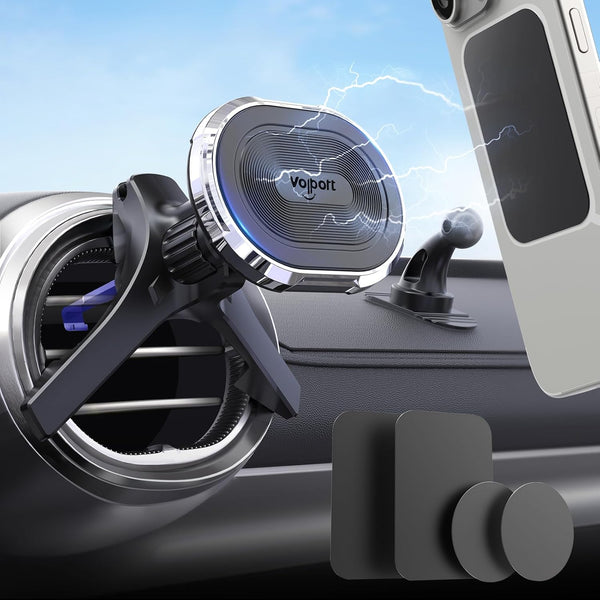 volport Magnetic Phone Mount for Car, Strong Magnet Holder for Vent & Dashboard, Compatible with iPhone, Samsung