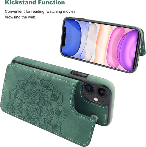 Vaburs Compatible with iPhone 11 Case Wallet, Embossed Mandala Pattern Flower, PU Leather Flip Shockproof Cover