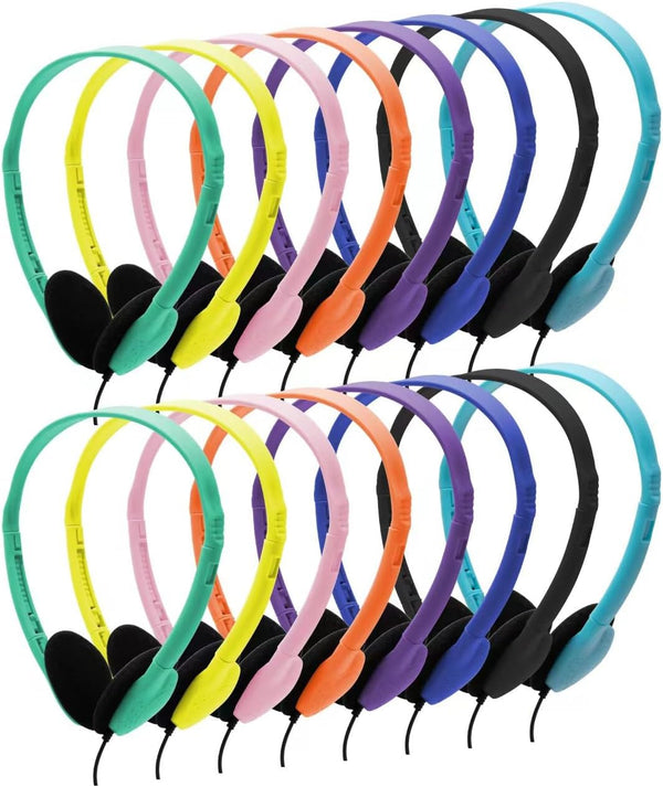 16 Pack Headphones Bulk for Classrooms School Student Wired Headsets On-Ear Class