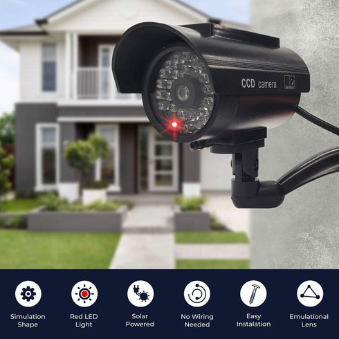 Solar Powered Fake Security Camera with Red LED Light Flashing, Easy to Install for Indoor/Outdoor Use