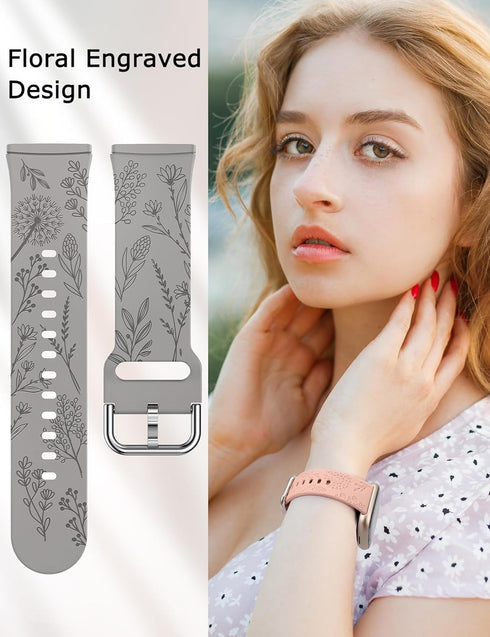 Minyee 3 Packs Floral Engraved Band Compatible with Fitbit Versa 4/Versa 3/Sense 2/Sense Band Women, Cute Soft Silicone Dandelion Flower Pattern Sport Designer Fancy Summer Strap for Versa 4