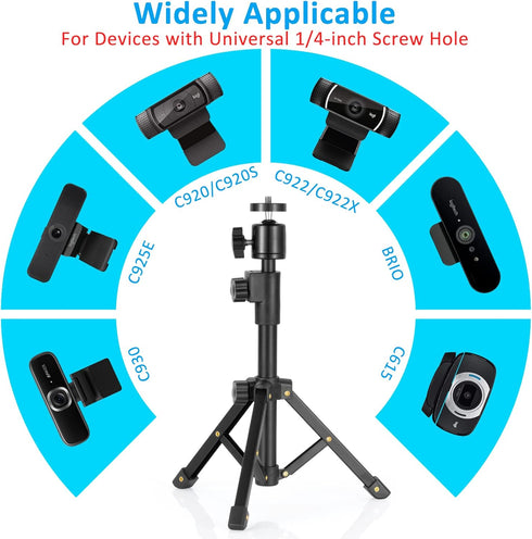 BILIONE Webcam Tripod Stand for Logitech C920 C922 C930e C920S C615 C960 BRIO 4K, Lightweight Mini Extendable Desk