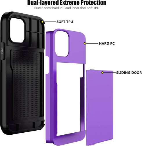 Nvollnoe for iPhone 12 Case, Heavy Duty Protective Dual Layer Shockproof Hidden Card Slot Slim Wallet Case for iPhone