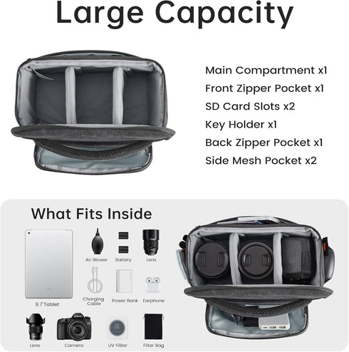 S-ZONE Camera Bags for Photographers Small Crossbody Shoulder Bag DSLR SLR Mirrorless Camera Case with Tripod Holder