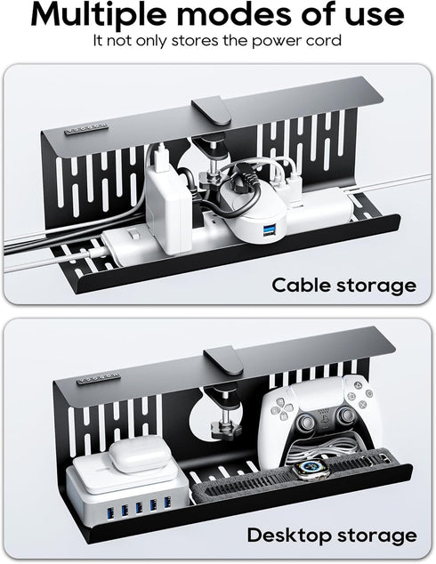 NODOCA No Drill Under Desk Cable Management Tray - 14'' Wire Organizer, Punch-Free Clamp, Black