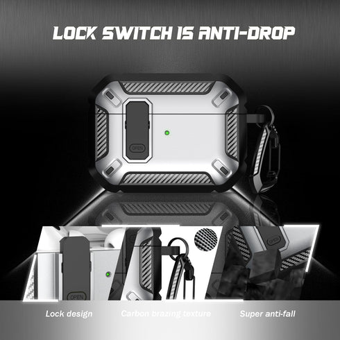 AirPods Pro 2nd Gen Case with Cleaning Kit, Military Hard Case Protective Armor with Lock, for AirPod Gen 2 Charging Case (2023/2022/2019, 2nd Gen/1st Gen), Front LED Visible, Silver.