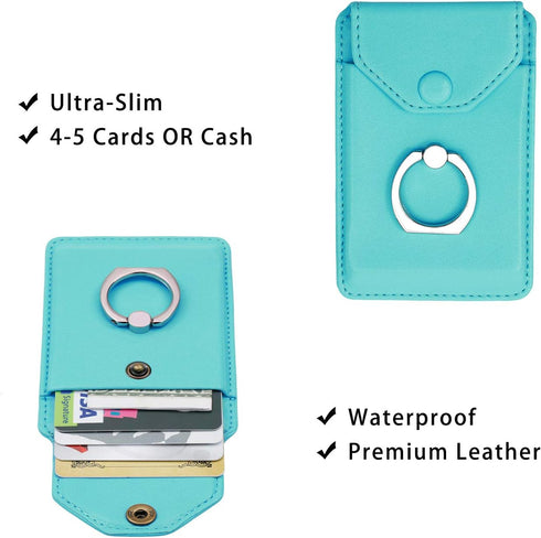 Cell Phone RFID Ring Stand Wallet for iPhone Android - Adhesive Credit Card Holder, Green