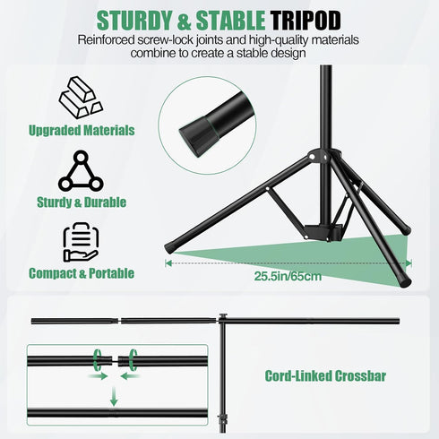 Qoolfoto 57ft 5 Green Screen Backdrop Kit, Portable Greenscreen Background with Adjustable T-Shaped Stand, Clamps