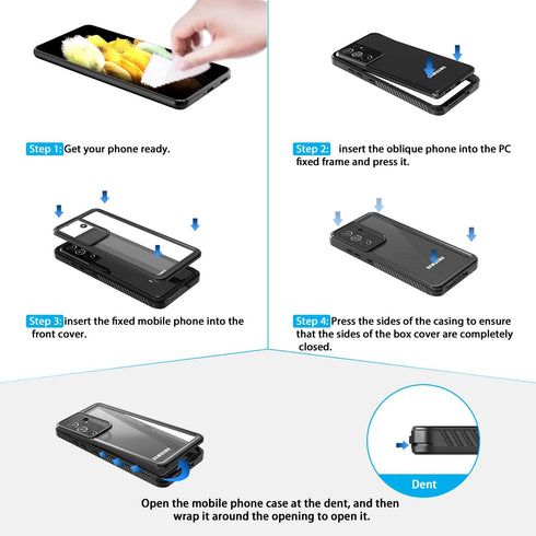 Samsung Galaxy S21 Ultra 5G Case - Waterproof IP68 Certified Dustproof Shockproof with Built-in Screen Protector, Black