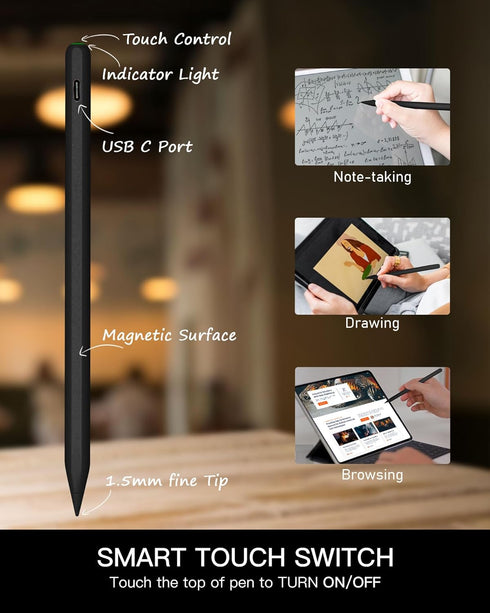 Wireless Charging Pencil 2nd Generation for Apple, iPad Stylus Pen with Palm Rejection for iPad Models 10/9/8, Mini,