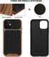 TENDLIN Compatible with iPhone 12 / 12 Pro Case, Wood Grain with Carbon Fiber Texture Design, Leather Hybrid Case