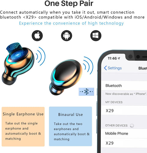 Wireless Earbuds, Bluetooth 5.3 Headphones with Mic, USB Charging Case, Dual Connect, Black Ear Buds.