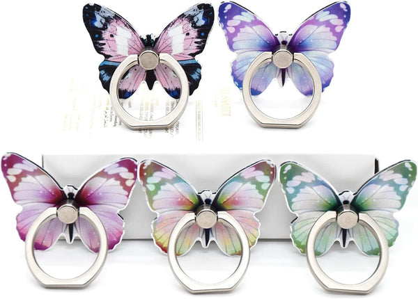 Cute Butterfly Phone Ring Holders, 5 Packs Cell Phone Ring Stands, 360 Degree Rotation Smartphone Kickstand for Desk