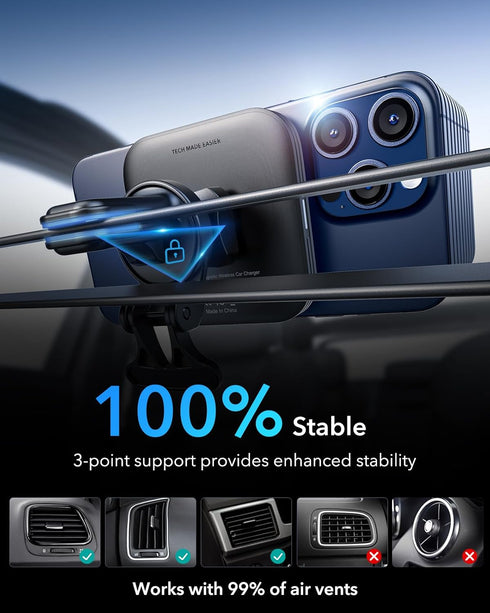 ESR Qi2 15W MagSafe Car Mount Charger, Air Vent/Dashboard Magnetic Wireless Charger for iPhone 15/14/13/12, Black