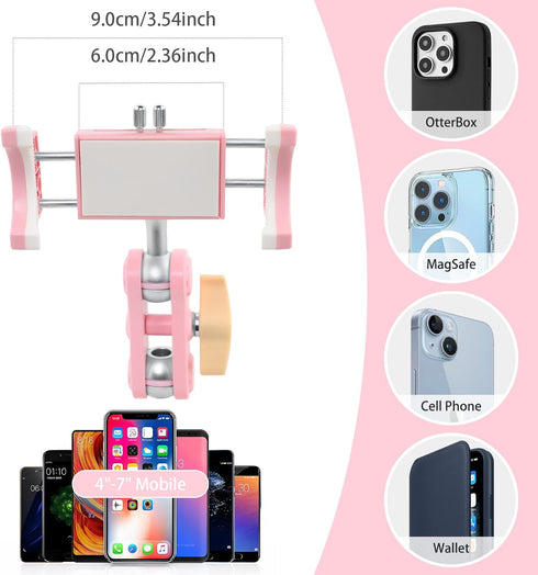 Suction Cup Phone Mount Car 360° Rotating, Universal Ball Head Arm for Video Recording, 1pc Pink