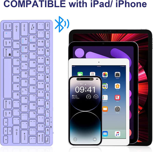 Ultra-Slim Bluetooth Keyboard, Wireless, Compatible with iPad 10th/10.2(9th/8th/7th Gen), Light Purple