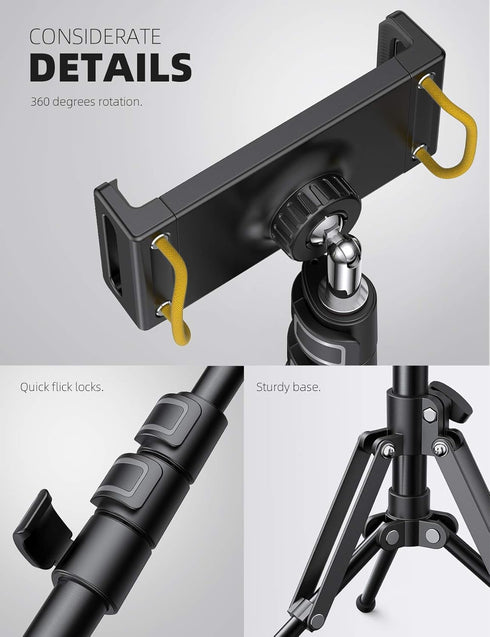 Lamicall Tablet Floor Tripod Stand, 64.9" Adjustable Height Holder for iPad Pro, Mini, Air, iPhone and 4.7-13" Tablets