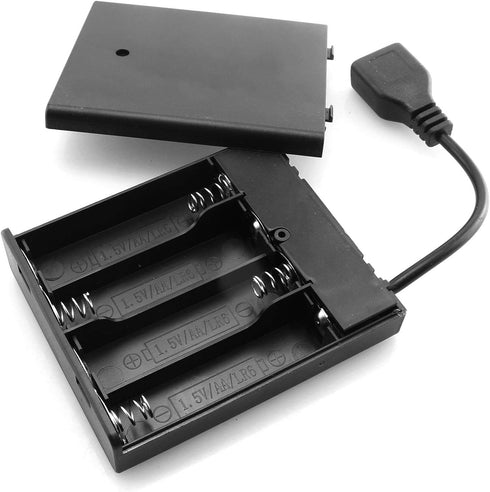 DGZZI USB Female Socket 4 AA Battery Case Box Holder with ON-Off Switch