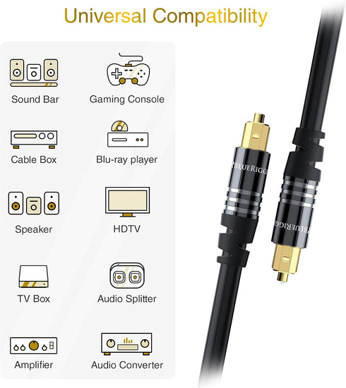 (35FT, 24K PS4 BlueRigger Digital Optical Audio Toslink Cable Fiber Optic, Aluminum Shell, Gold-Plated) - Compatible