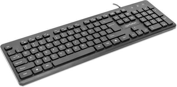 MANHATTAN USB Wired Computer Keyboard, Full-Size, Spill-Resistant, 104 Quiet Membrane Keys, 3 Yr Warranty