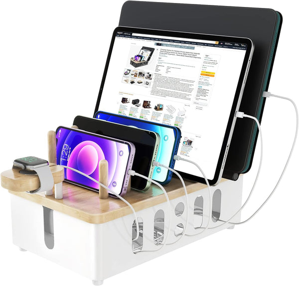 Charging Station for Multiple Devices, New Upgrade Wood Charging Station for Phone, Tablet, Smart Watch