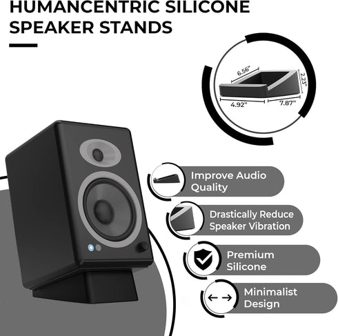 HumanCentric Desktop Speaker Stands Wedge, Desk Speaker Stands for Medium Speakers, Anti Vibration Silicone Angle Wedge Speaker Riser for Computer, Bookshelf, and Studio Speaker Stand, Black, Medium