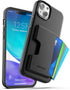 iPhone 14 ENCASED Protective Wallet Case - Black with Card Holder & Screen Protector (Holds 4 Credit Cards/IDs)