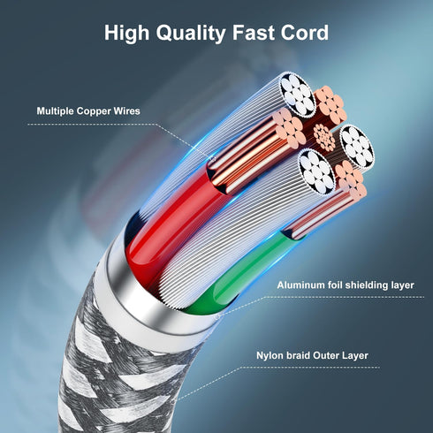Essri 2Pack 10FT iPhone Charger Cord, Nylon Braided Charging Cable Compatible with iPhone 14/13/12/11, Gray