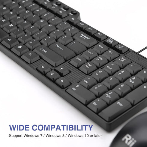 Basic Keyboard and Mouse Rii RK203 Ultra Full Size Slim USB Basic Wired Mouse and Keyboard Combo Set with Number Pad