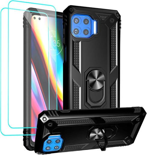 Androgate Compatible with Moto One 5G Case - Motorola One 5G UW Case with Tempered Glass Protectors, Shockproof Cover -