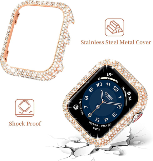 Mosonio Case Cover Compatible with Apple Watch 41mm | Full Bling Metal Watch Case for Women (Rose Gold)