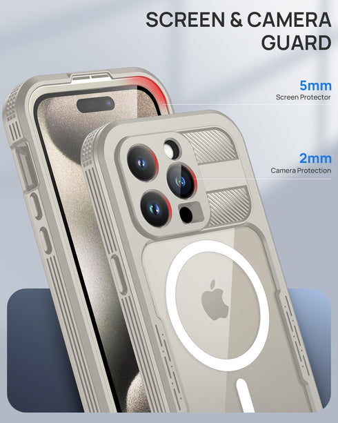 Lanhiem IP68 Waterproof Case for iPhone 15 Pro 6.1 Inch, Dustproof with Built-in Screen Protector, Heavy Duty Rugged