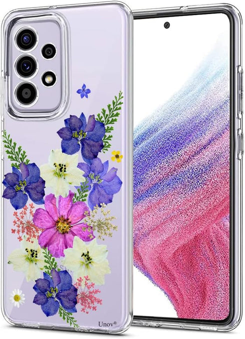 Unov Clear Case for Galaxy A53 5G, Soft TPU Shock Absorption Slim Embossed Pattern Protective Back Cover (Very Peri