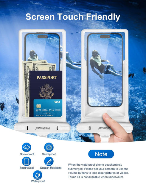 wellhouse Waterproof Phone Pouch, Case for iPhone 15/14/13/12 Pro Max, IPX8 3D Dry Bag Beach Essentials - White